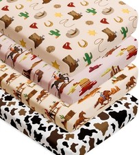 4 Pack Western Cowboy Crib Sheets Neutral Breathable Fitted Baby Sheets Nurse...