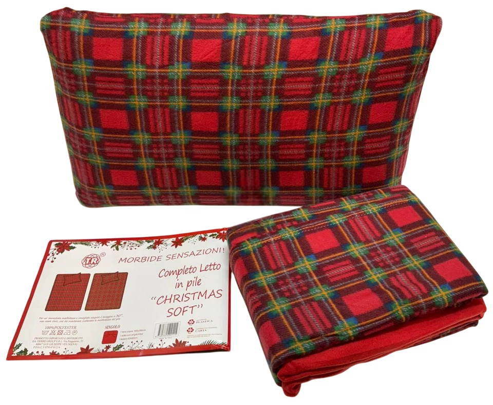 Completo Lenzuola Invernale Letto Matrimoniale In Pile In Fantasia Scozzese - Immagine 2 di 4