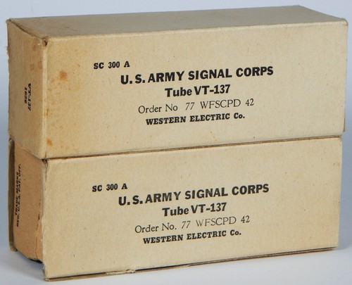 2x TUBOS WESTERN ELECTRIC VT-137 TUBO EJÉRCITO DE ESTADOS UNIDOS CUERPO DE SEÑALES CAJA MILITAR SIN PROBAR - Imagen 6 de 10