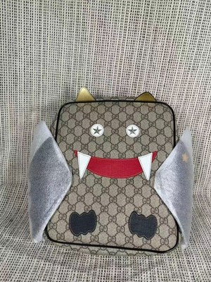 GUCCI GG Supreme Backpack PVC Beige Silver Auth 154160A