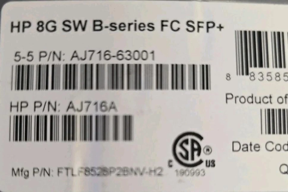 HP AJ716B-63001 8GB SW B-Series Fibre Channel SFP+ Transceiver Module 468507-001 - Image 2 of 4