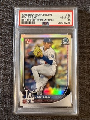 2025 Bowman Chrome Roki Sasaki Red Rookie Redemption (RC) #12 PSA 10 GEM MT