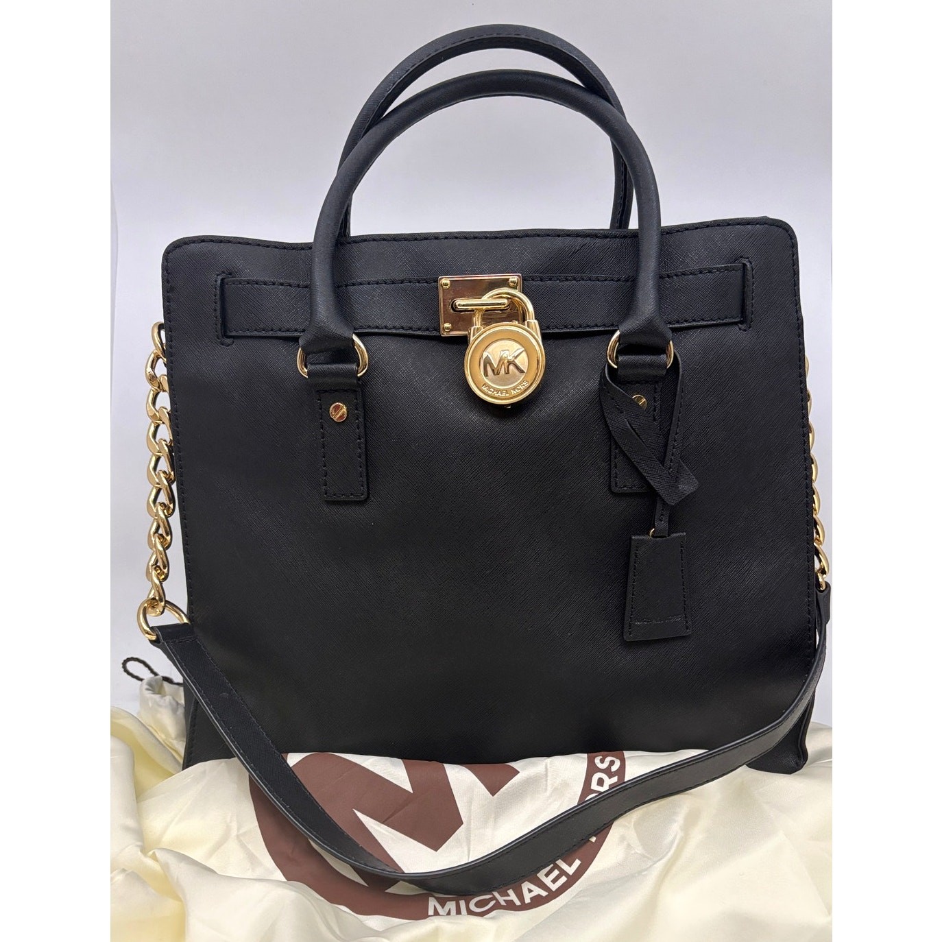 MICHAEL KORS Hamilton Large Black Saffiano Leather Tote Bag Purse Gold Hardware image 2