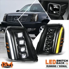 For 07-14 Cadillac Escalade ESV EXT Quad Projector Full LED Switchback Headlight