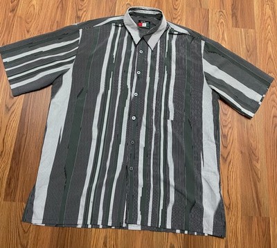 D Accord Shirt Mens Large Vertical Stripe Button Front Casual