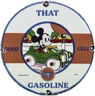 VINTAGE GULF GASOLINE PORCELAIN SIGN GENERAL STORE GAS STATION MOTOR OIL DISNEY