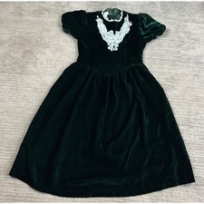 Gunne Sax Dress Girls 14 Green Velvet Vintage Jessica McClintock Lace Victorian