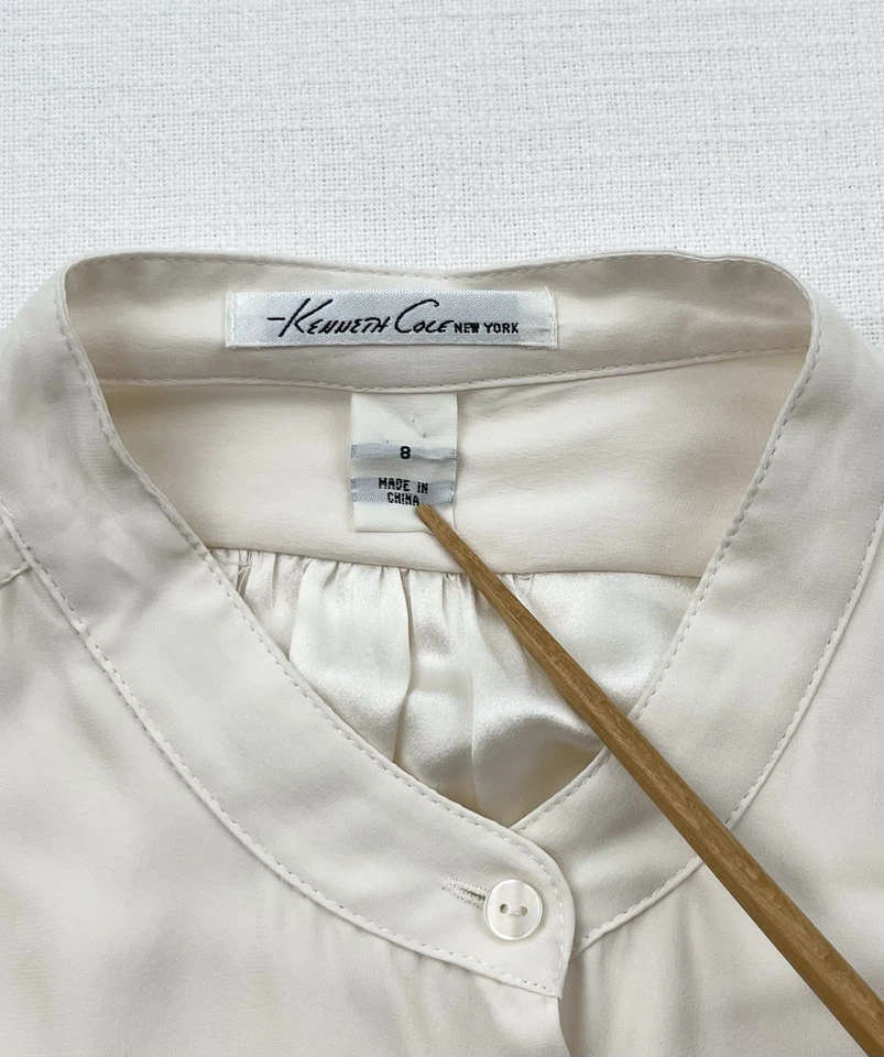 Túnica smoking Kenneth Cole New York feminina 100% seda marfim manga longa tamanho 8 - Imagem 3 de 4