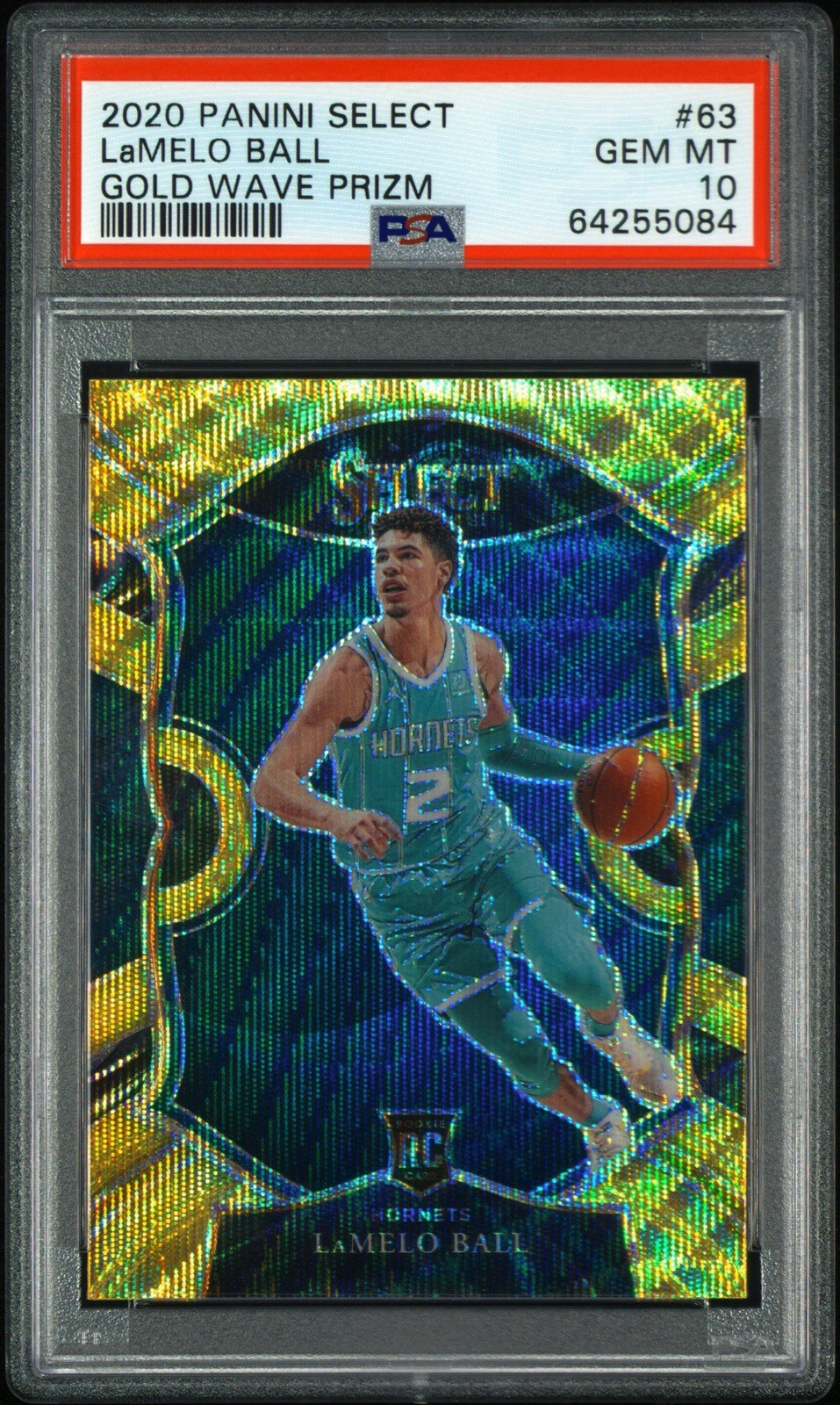 2020 Panini Select LaMelo Ball RC Gold Wave Rookie Prizm Concourse PSA 10