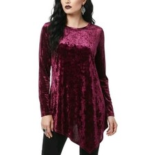 Karen Kane Crushed Velvet Long Sleeve Asymmetrical Tunic Top Sz M Jewel Tone USA