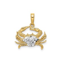 14k Yellow-Rhodium Gold Crab Pendant Zodiac Cancer Nautical Polished Textured