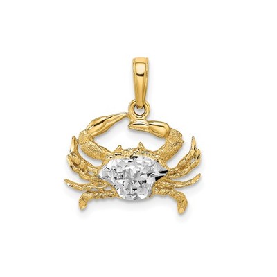 14k Gelb-Rhodium Gold Krabbe Anhänger Sternzeichen Krebs Maritim poliert strukturiert