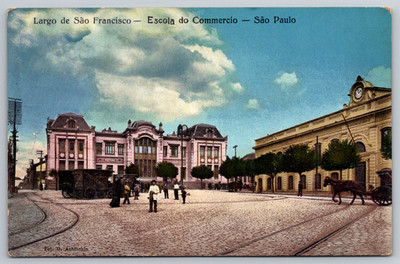c1910s Antique Sao Paulo Brazil Sao Francisco Commerce School Street Postcard