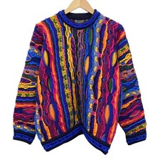 Vtg Coogi 3D Striped Cotton Knit Sweater Multi Made In Australia Size S