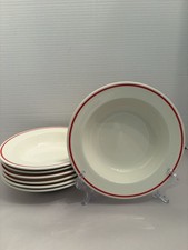 Taylor Smith Soup Bowl Cereal Lot (8) Holiday Wreath 7" Red Rimmed USA Made