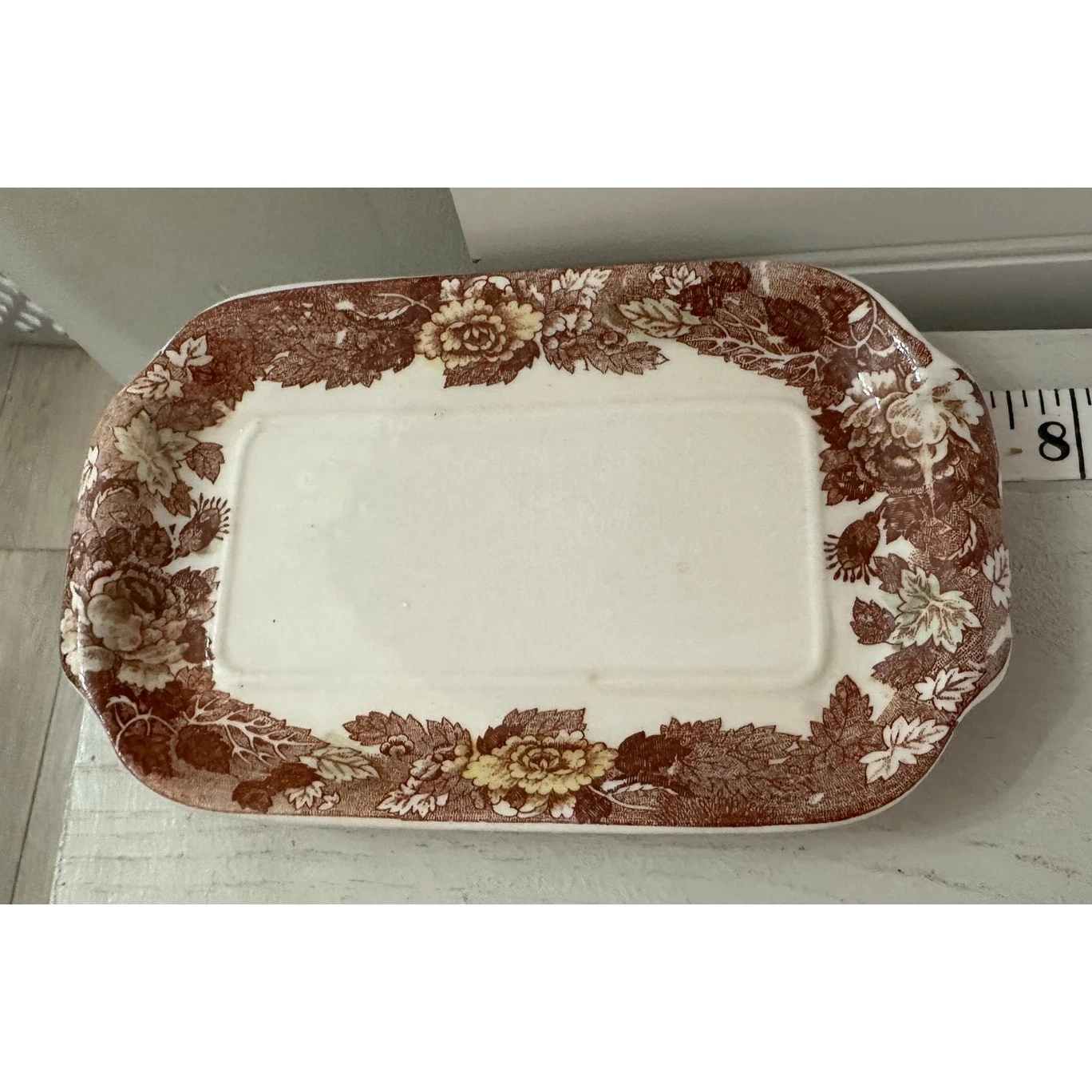 Vintage Nasco Japan Ceramic Butter Dish Base Brown Transferware Floral Pattern