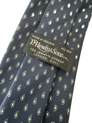 TM Lewin & Sons Tie Navy Blue Paisley Foulard Silk Tie Made In England Ivy Prep