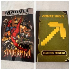 Marvel Spider Man Encyclopedia + Minecraft Essential Handbook Kids Book Lot
