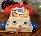 Vintage 1961 Fisher Price #747 Wooden CHATTER PHONE ROTARY TELEPHONE Pull Toy