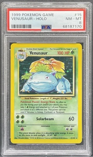 1999 POKEMON BASE SET UNLIMITED #15 VENUSAUR-HOLO PSA 8