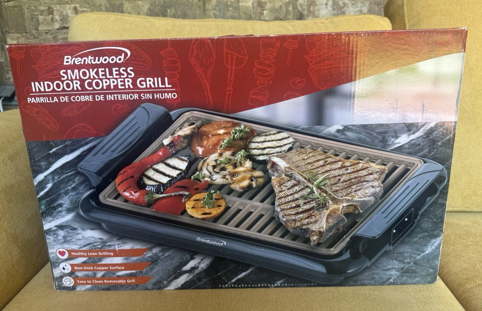Brentwood TS-642 1000 Watt Smokeless Indoor Electric Copper Grill