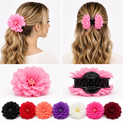 2 PC Large Flower Double Sided Claw Clip Hair Clip for Bun Updo Women Accessory