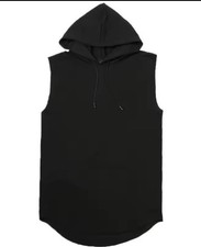 Men’s Sleeveless Hoodie Gym Workout Vest Top XXXL Black Muscle Fitness Pullover