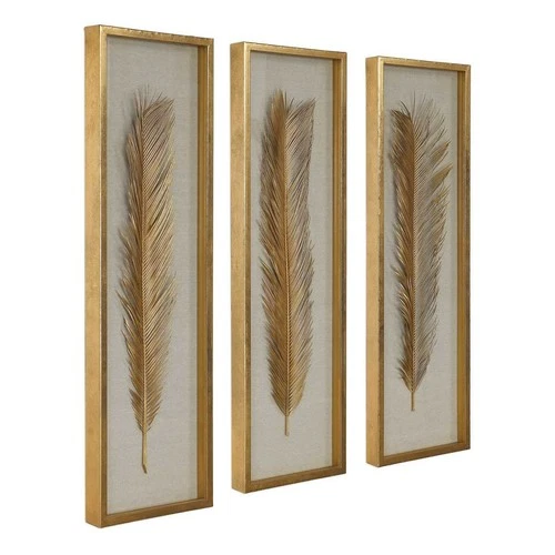 UTTERMOST 04176 PALMA SHADOW BOXES SAGO PALM GOLD LEAF REPLICAS SET OF 3 - Picture 6 of 7