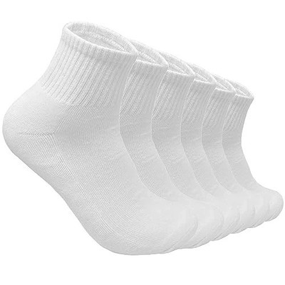 Glory Max 6 Pairs Men CottGloryon Solid Athletic Ankle Quarter Socks 10-13 White