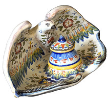 DESVRES FRENCH IMPERIAL EAGLE INKWELL by GEO MARTEL Antique French Faience c1925