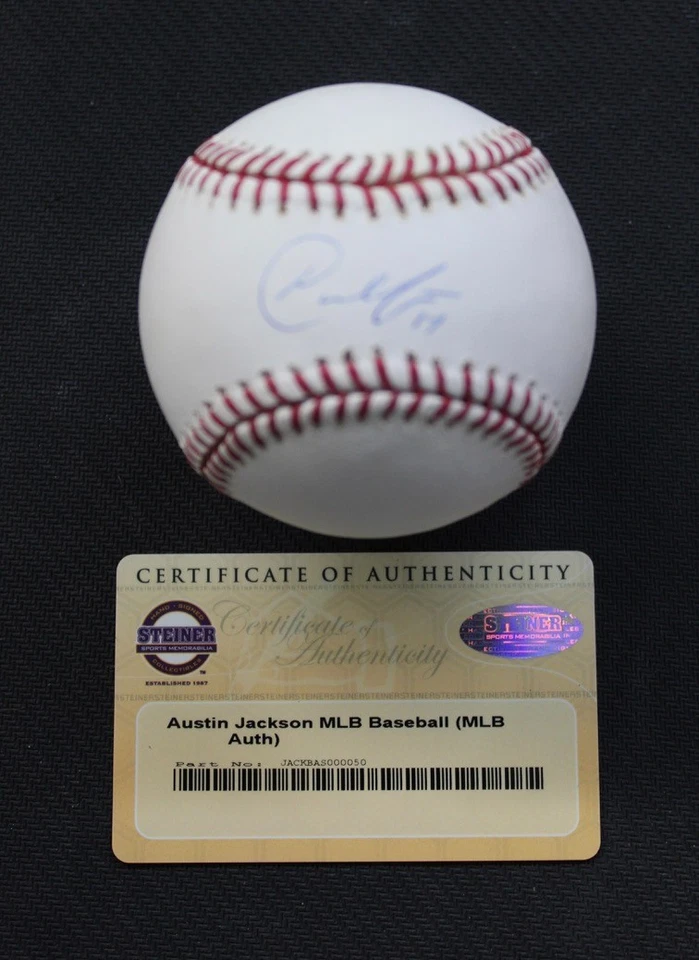 AUSTIN JACKSON FIRMADO OFICIAL MLB BÉISBOL AUTÓGRAFO PUNTO DULCE MLB/STEINER CERTIFICADO DE AUTENTICIDAD Foto 4 de 4