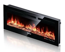Electric Fireplace, Realistic Flame Electric Fireplace Heater, Wall Mounted 50in
