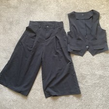 Ladies Black Waistcoat and Culottes Size M /10 VGC College Uni Smart