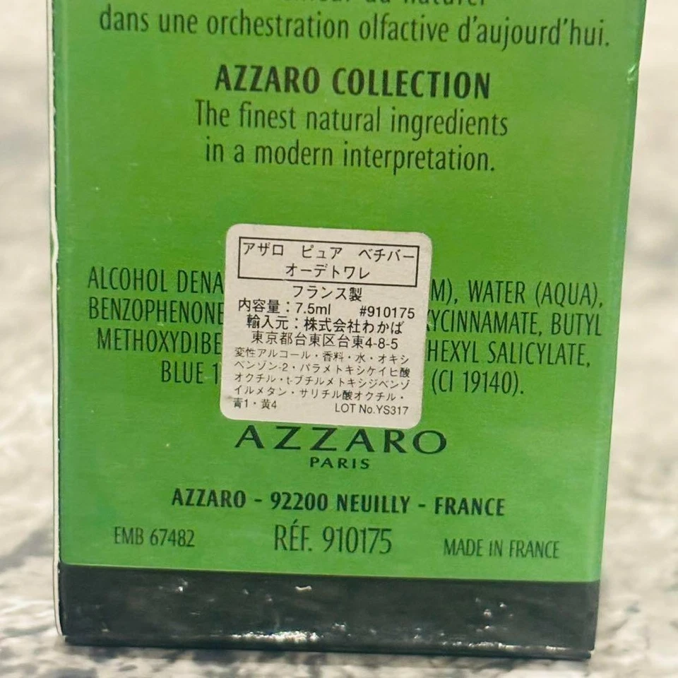 Colección AZZARO PURE VETIVER Eau de Toilette 7,5 ml Hecho en Francia Sin Usar JP Foto 2 de 2