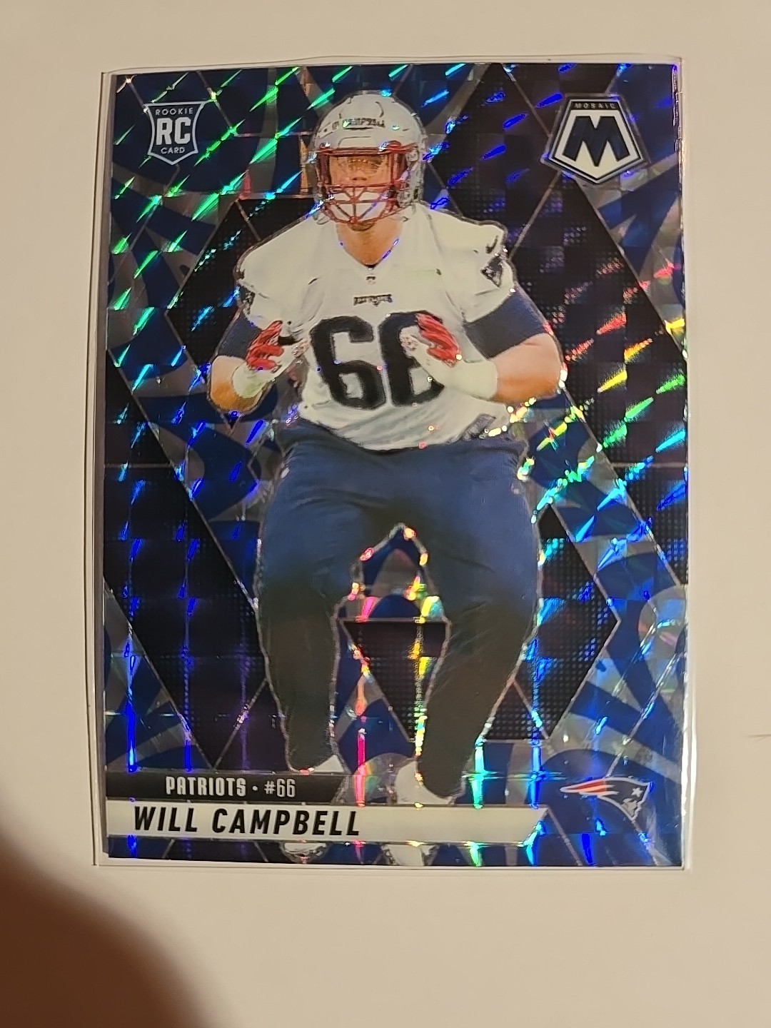 2025 Mosaic Will Campbell Reactive Blue Prizm #378 New England Patriots (RC)