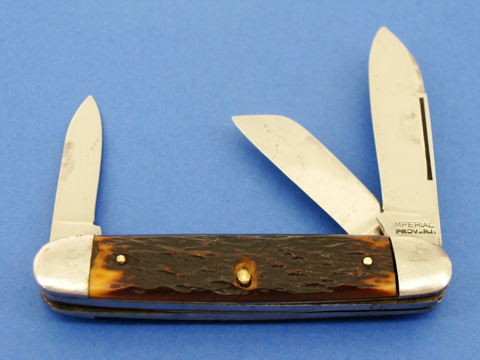 VINTAGE IMPERIAL PROV RI USA BONE EQUAL END STOCKMAN POCKET KNIFE KNIVES TOOLS