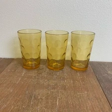 Set of 3 MCM Hazel Atlas Amber Gold Eldorado Mod Dots Small Juice Glasses
