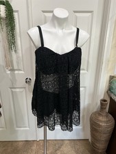 Swimsuits for All Tankini Bathing Suit Top Babydoll Padded Black Lace Mesh 16