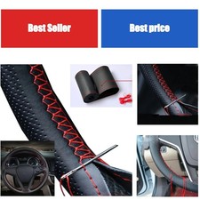 Faux Leather Car Steering Wheel Cover 38cm DIY Braid Thread Kit Red Gray Black
