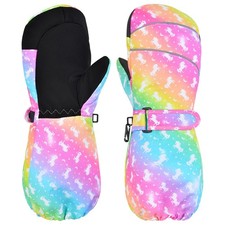 PAMAID Kids Ski Gloves Toddler Mittens Waterproof Small, Rainbow Unicom