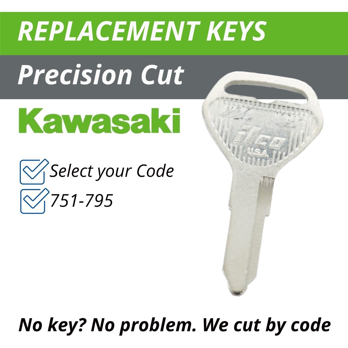 Kawasaki Motorcycle Keys Z1 KZ1000 KZ900 Replacement Key Cut to