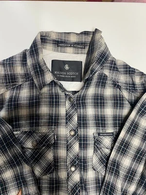 Maison Scotch Damen Karobluse Gr. [Größe] Blau Creme Leder-Sterne Ellenbogen - Bild 1 von 4