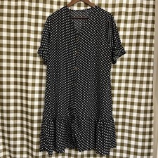 Women's Polka Dot Ruffled Dress Button Up Knee Length