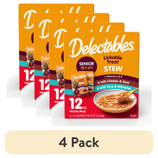  4 pack Delectables Stew Senior 10 Variety Pack Lickable Cat Treats, 12-Pack