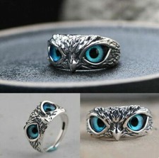 Fashion 925 Silver Blue Eye Owl Ring Women Je...