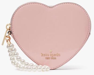 KATE SPADE FAUX PEARL LOVE SHACK 3D PATENT HEART WRISTLET PINK