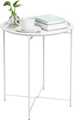Small round End Table, Accent Side Table Nightstand with Removable Tray Top