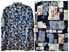 Triumph Of California Mens NWT Vintage Blue Geometric S/S Button Cotton Shirt XL