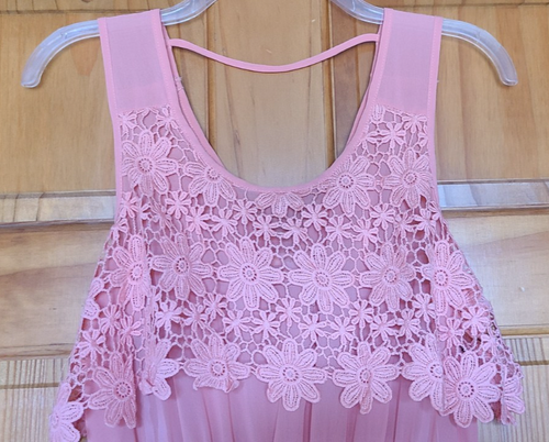 Papaya peach sleeveless dress womens/juniors medium floral crochet overlay - Picture 2 of 3