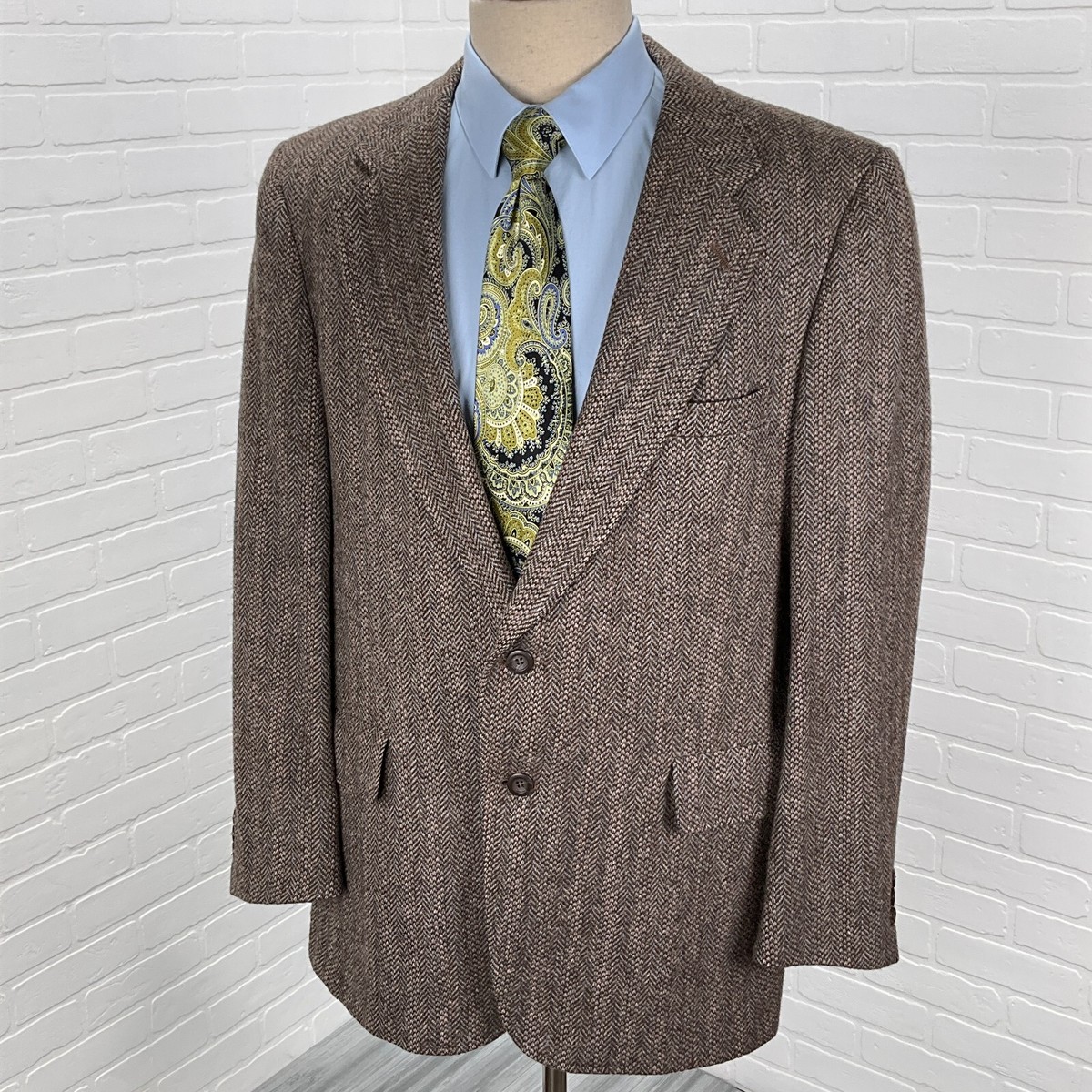 Kuppenheimer Blazer Men 42 Brown Blue Herringbone Wool Classic  